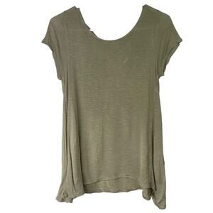 Mossimo Green Top S Short Sleeve Criss Cross Scoop Neck Asymmetrical